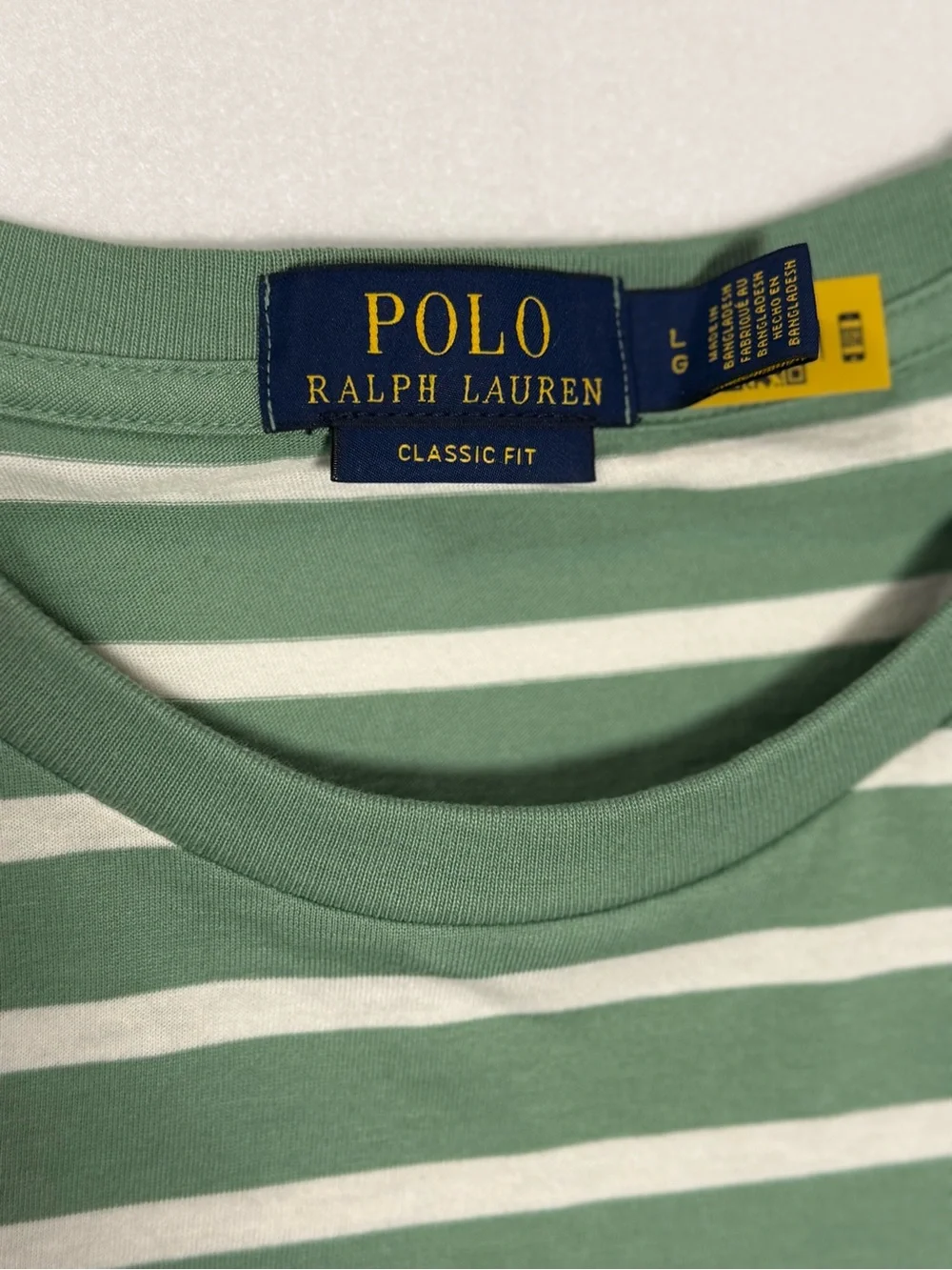 Polo by Ralph Lauren Green and White Striped Crew Tee with Blue Pony